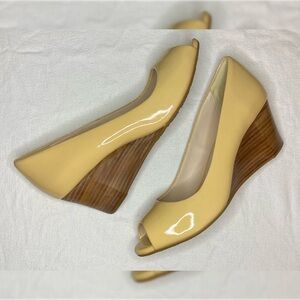 Cole Haan Cream Peep-Toe Wedges